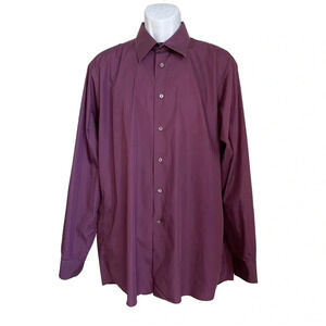 Calvin Klein Men's Dress Shirt  100% Cotton | Dark Purple Maroon Size 17 34/35